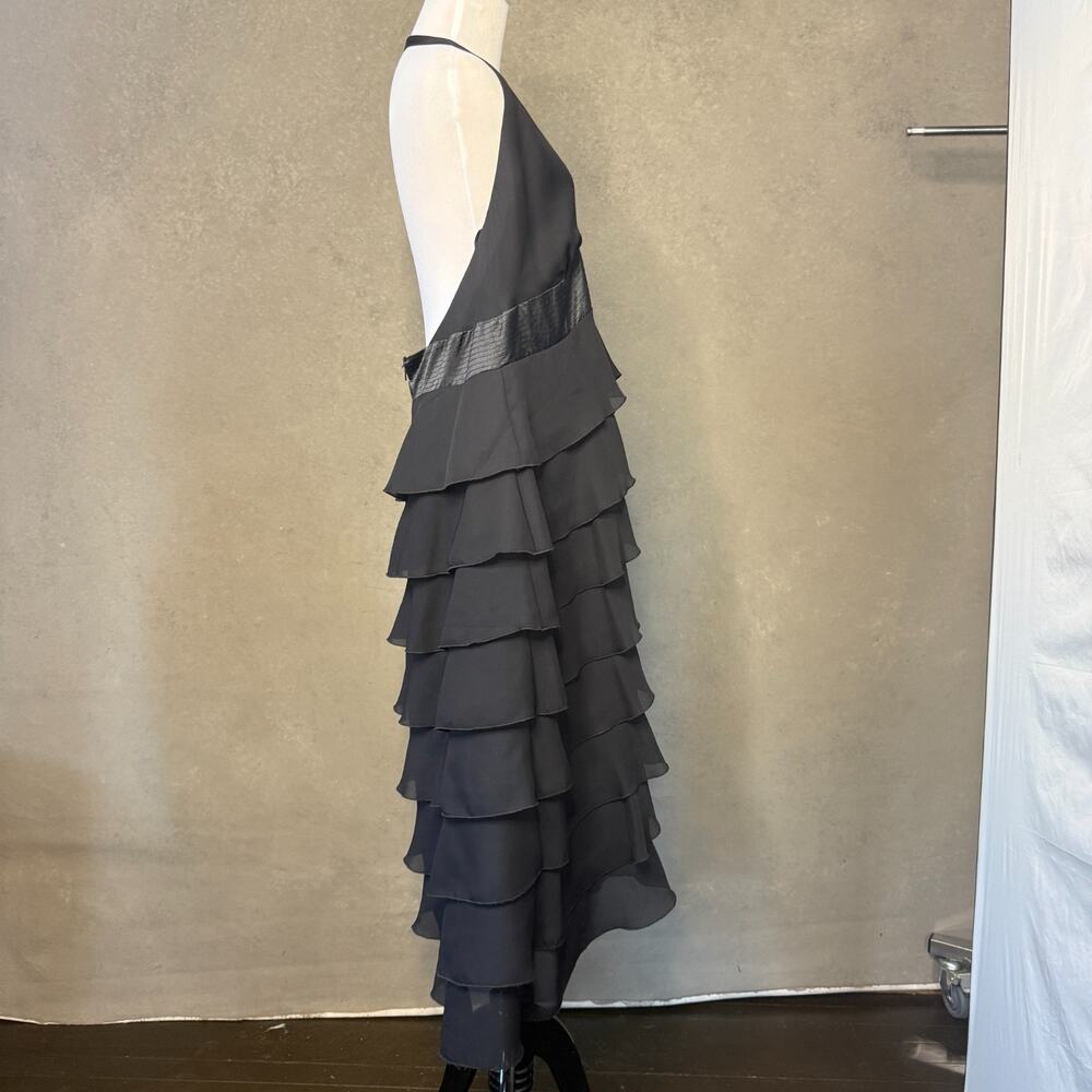 Amanda Smith Sz 16 Black Tiered Chiffon Evening Dress V-Neck Sleeveless - Picture 3 of 9